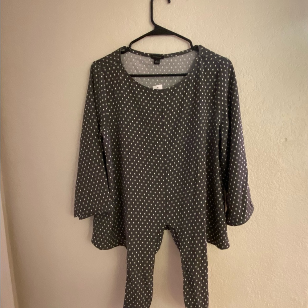 Ann Taylor Women's Long Sleeve Gray Geometric Print Knotted Shirt Blouse - Med